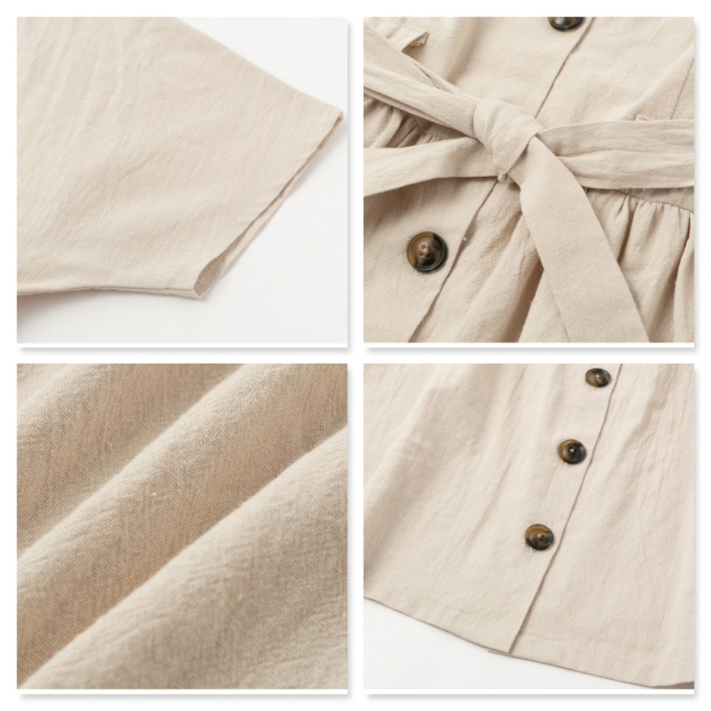 Cotton Buttoned Mini Fit and Flared Belted Dress - Picture 6 of 10